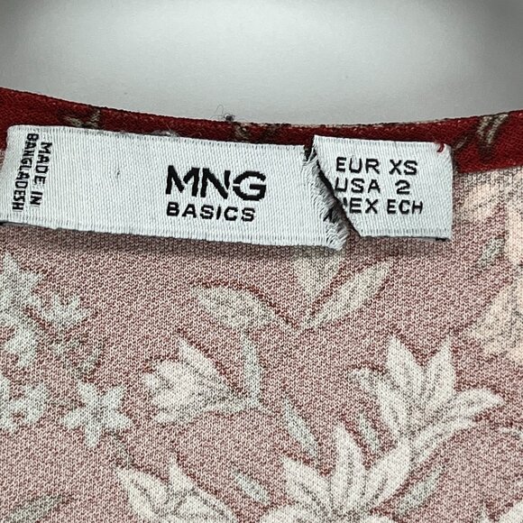 MNG Mango Red Floral V-Neck Mini Dress XS Boho Cottagecore Fall Chic Feminine - Picture 6 of 10